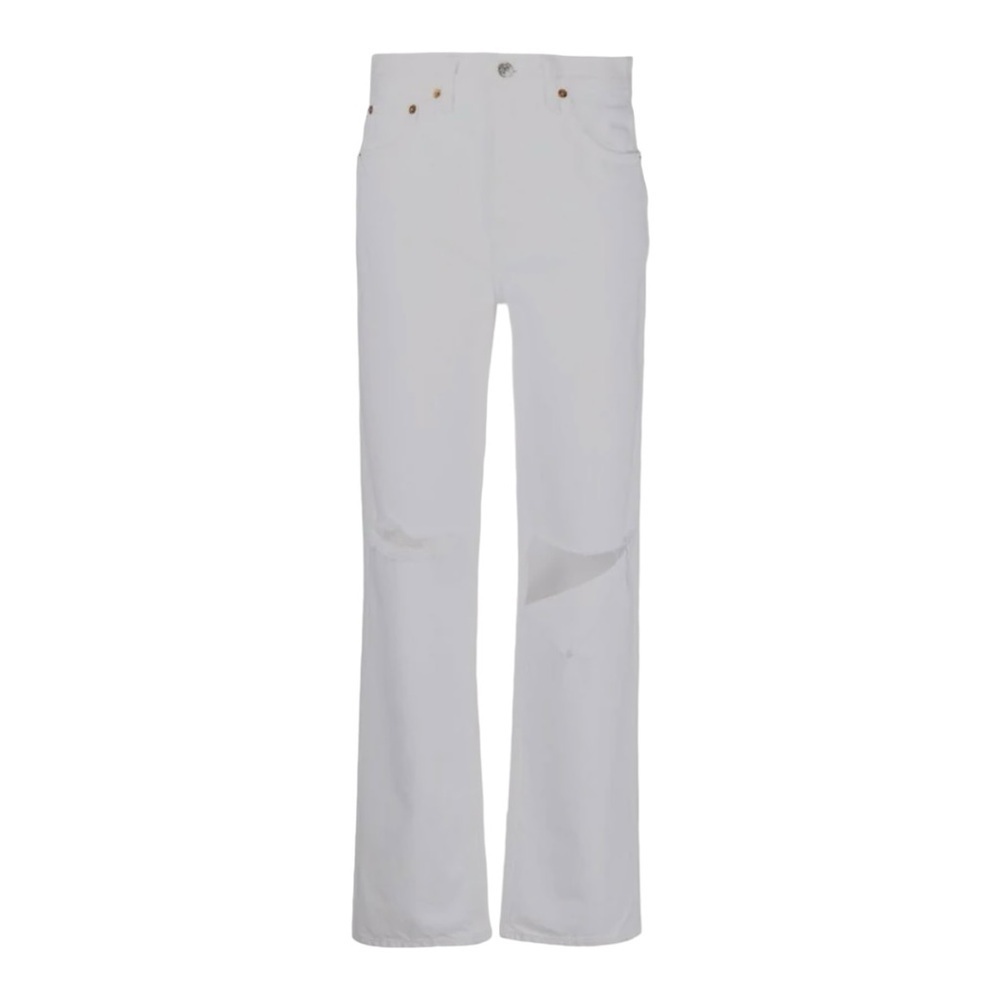 Re-Done White Pipe High Waist Distressed Straight Leg Denim Jeans Womens 26 - Picture 5 of 14